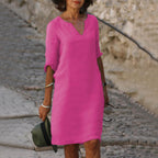 Vino Verfrissende Zomer Jurk met V-Hals en 3/4 Mouwen voor Casual en Elegante Looks