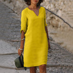 Vino Verfrissende Zomer Jurk met V-Hals en 3/4 Mouwen voor Casual en Elegante Looks