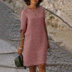Vino Verfrissende Zomer Jurk met V-Hals en 3/4 Mouwen voor Casual en Elegante Looks
