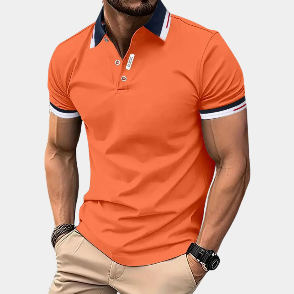 Elegante Oranje Herenpoloshirt Met Contrasterende Kraag En Mouwen