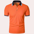 Elegante Oranje Herenpoloshirt Met Contrasterende Kraag En Mouwen
