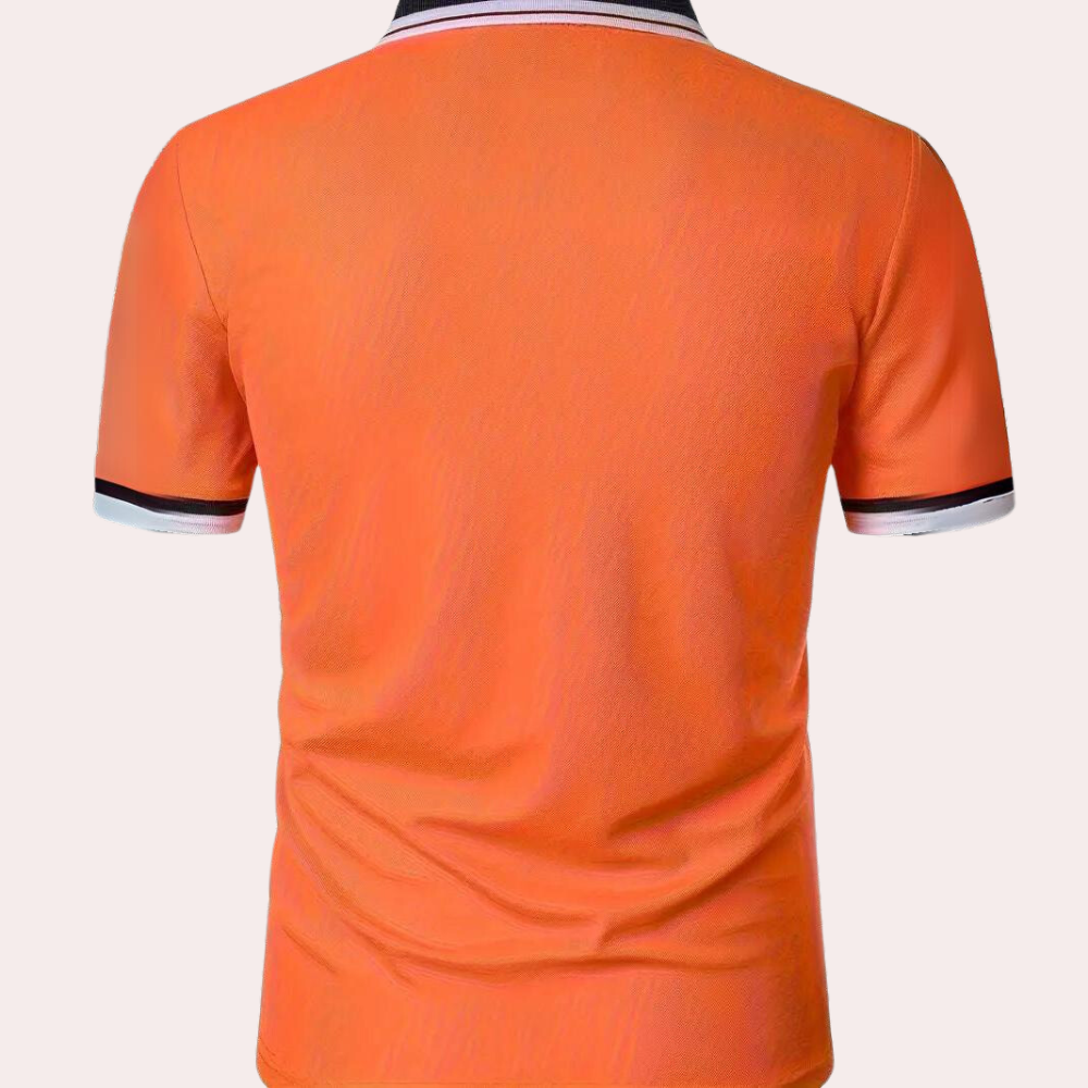 Elegante Oranje Herenpoloshirt Met Contrasterende Kraag En Mouwen