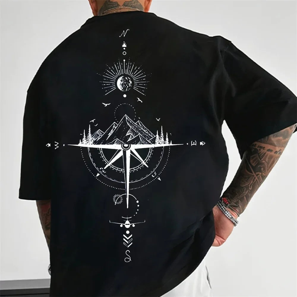 Kompas Avontuur T-Shirt voor Mannen Oversized