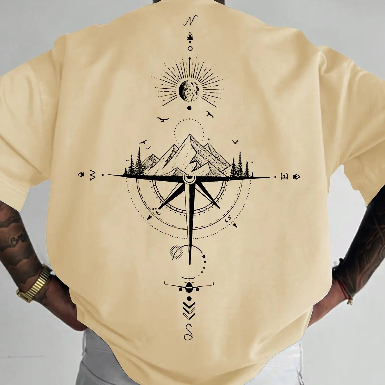 Kompas Avontuur T-Shirt voor Mannen Oversized