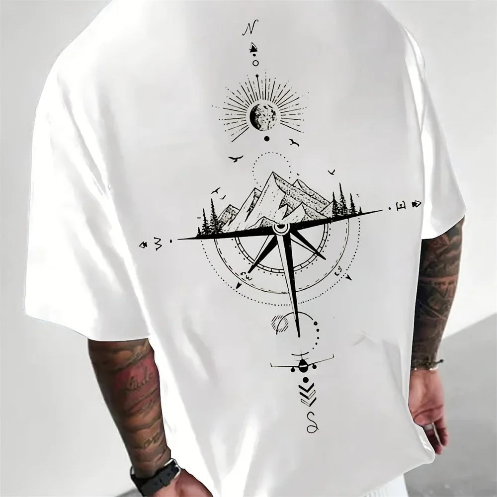 Kompas Avontuur T-Shirt voor Mannen Oversized