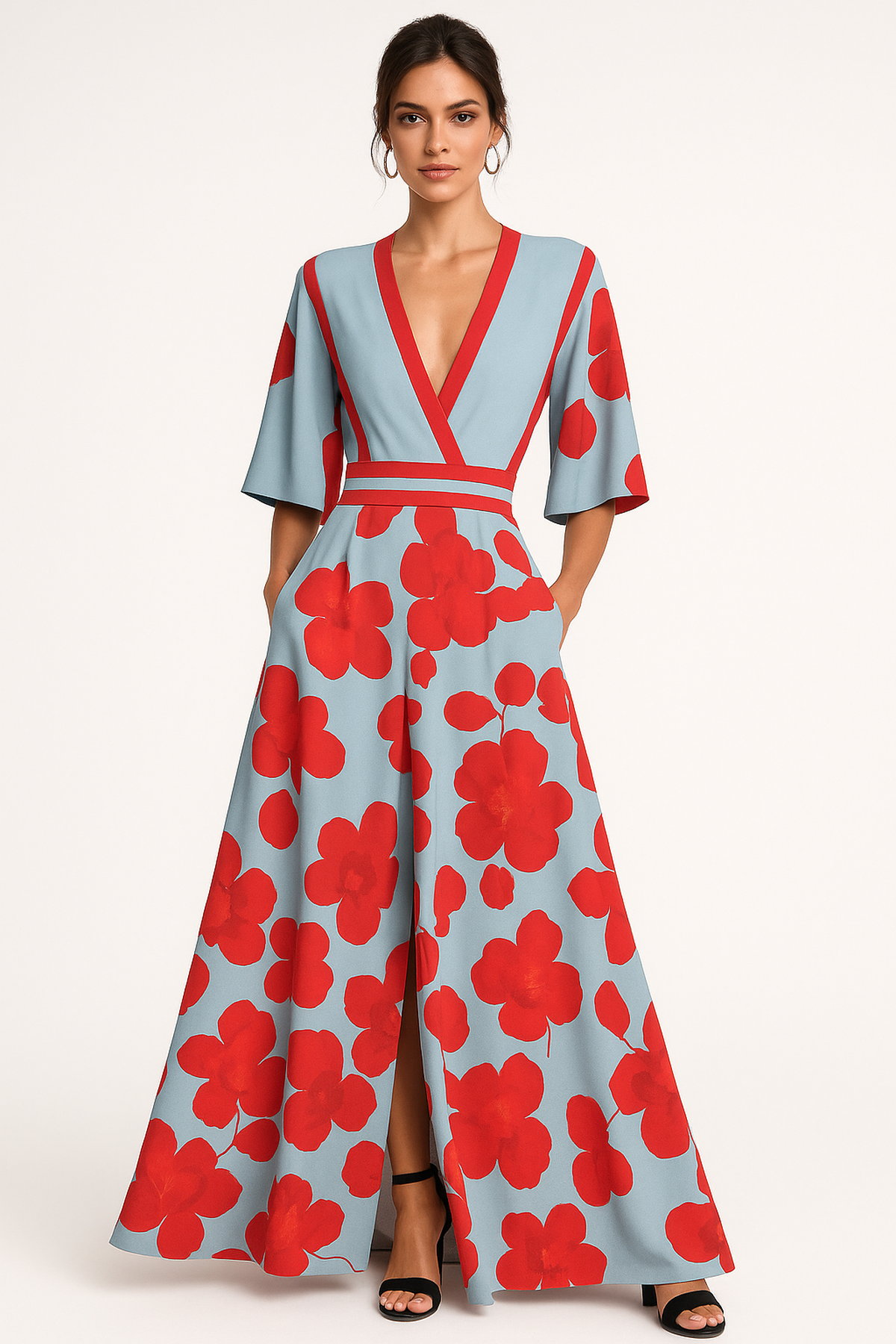 Maxi-jurk met bloemen V-hals 0