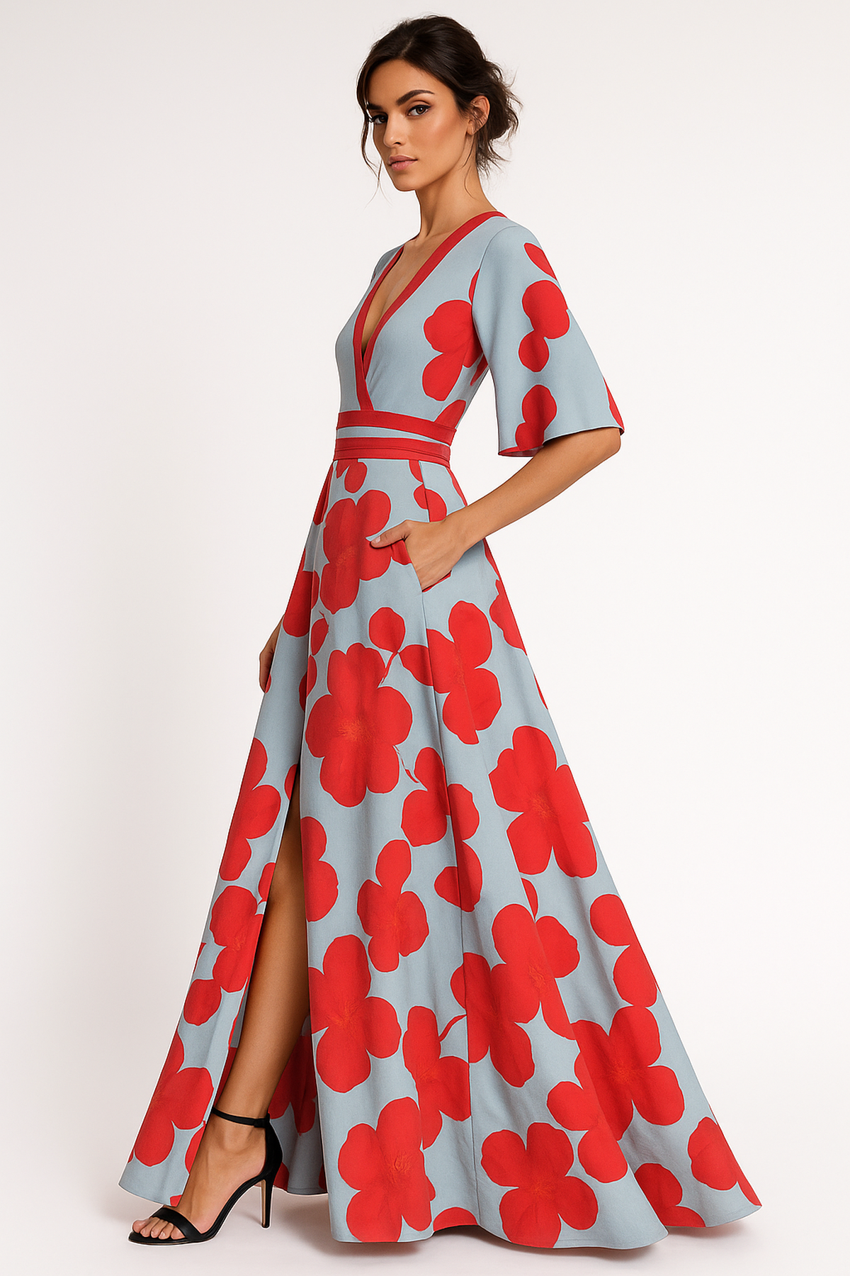 Maxi-jurk met bloemen V-hals 1