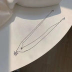 Verfijnde Zilveren Kettingset Met Glanzende Vlinder - Elegant Gelaagd Sieradenontwerp Met Zirkonia Voor Feesten, Bruiloften, Cadeaus En Dagelijks Gebruik