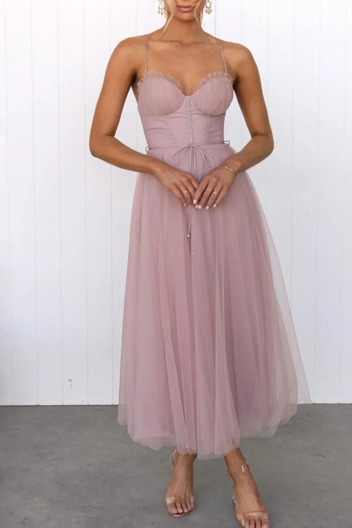 Mina - Mesh Korset Kanten Camisole Jurk
