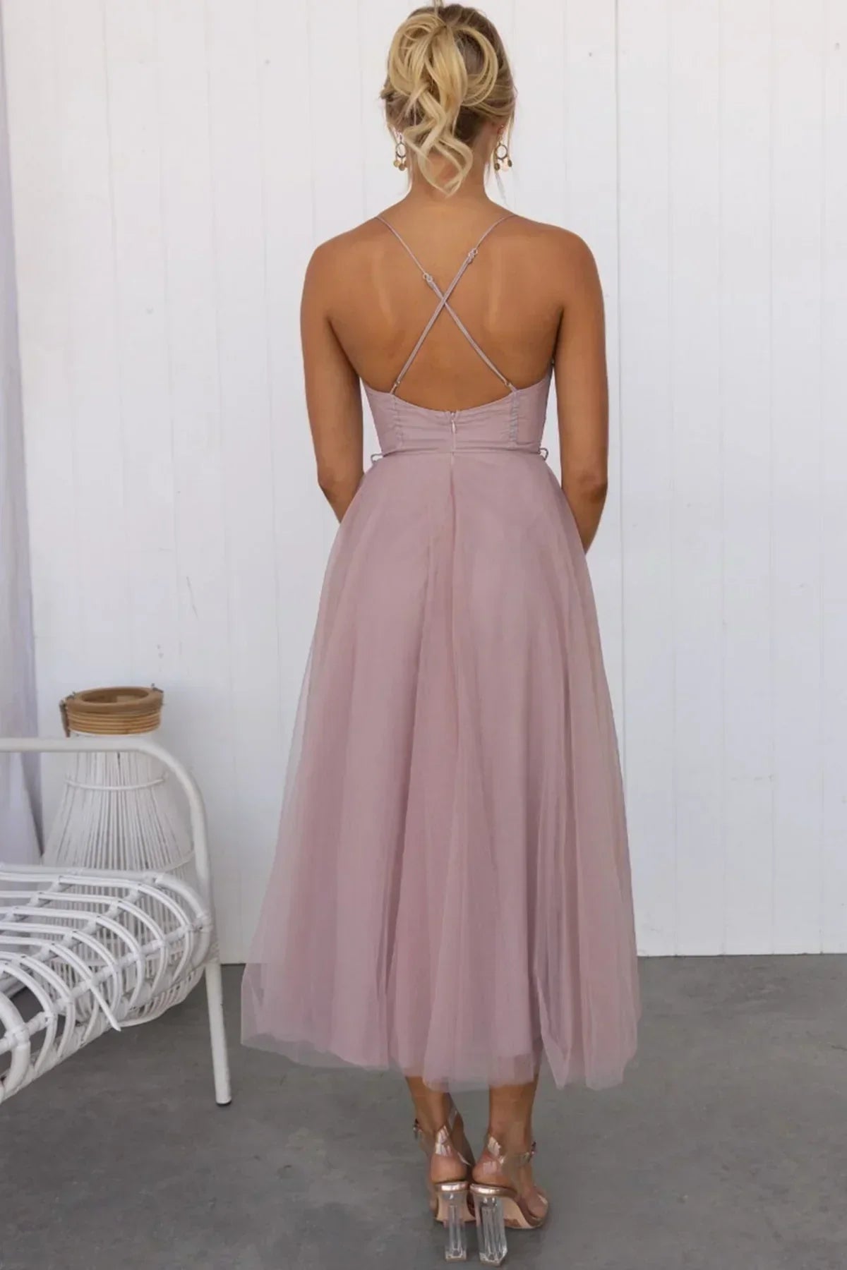 Mina - Mesh Korset Kanten Camisole Jurk