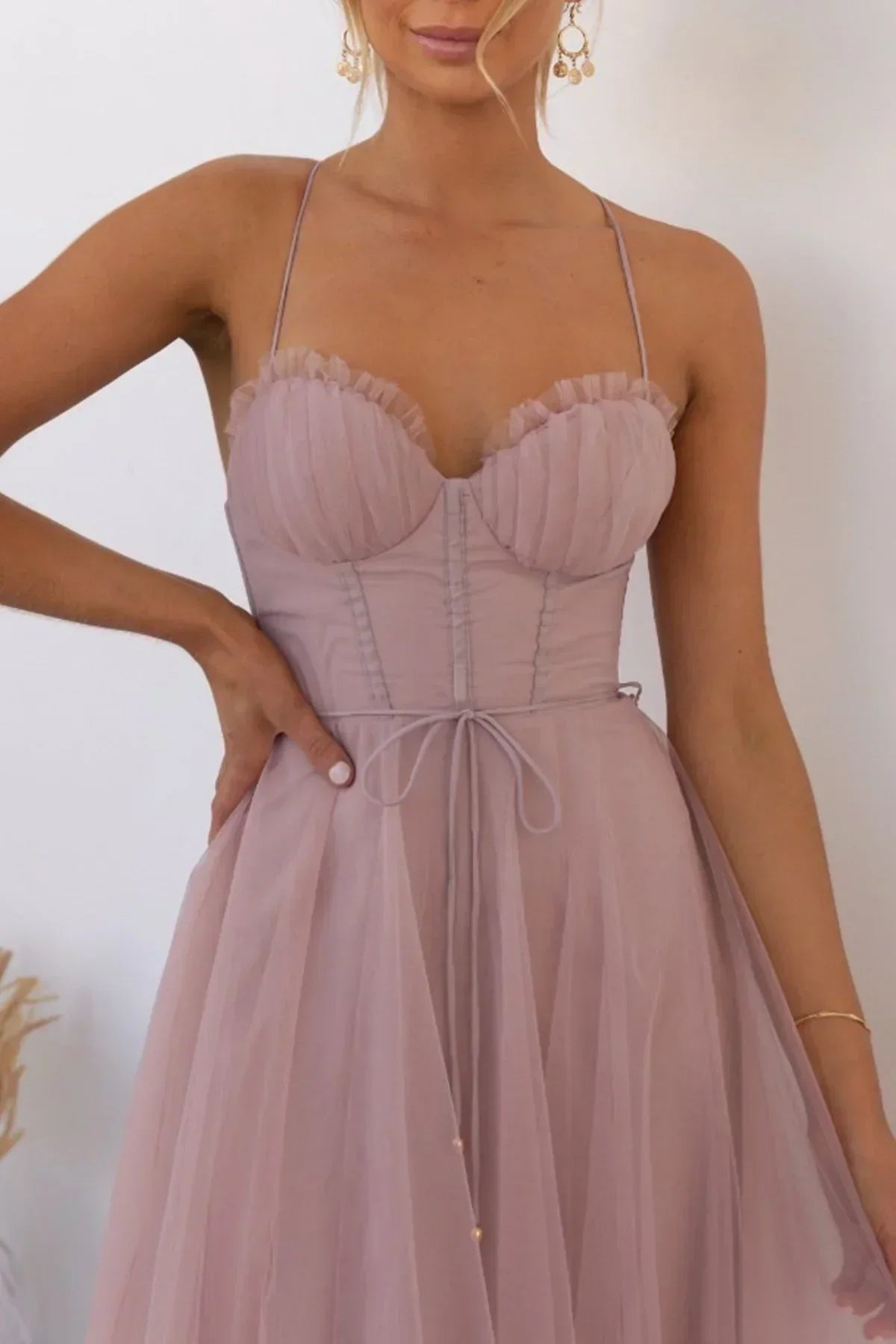 Mina - Mesh Korset Kanten Camisole Jurk