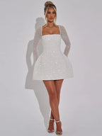 Mini-galajurk voor dames - Bodycon met pailletten - Vierkante hals - Lange mouwen - Feestkleding 4