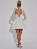 Mini-galajurk voor dames - Bodycon met pailletten - Vierkante hals - Lange mouwen - Feestkleding 5