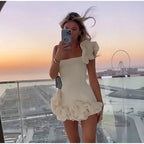Mini-jurk voor dames - Strapless getailleerd ontwerp - Volant op de schouders en zoom - Feestjurk 1