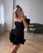 Mini-jurk voor dames - Strapless getailleerd ontwerp - Volant op de schouders en zoom - Feestjurk 2