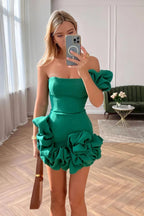 Mini-jurk voor dames - Strapless getailleerd ontwerp - Volant op de schouders en zoom - Feestjurk 4