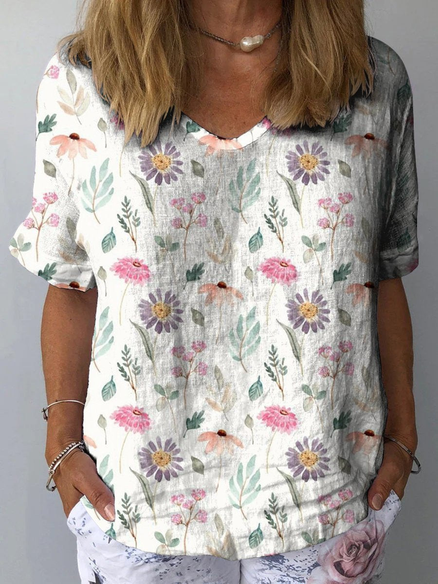 Mooie T Shirts Dames Katoen Linnen Bloemenprint Casual 0