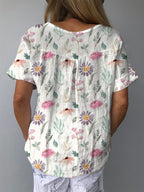 Mooie T Shirts Dames Katoen Linnen Bloemenprint Casual 1