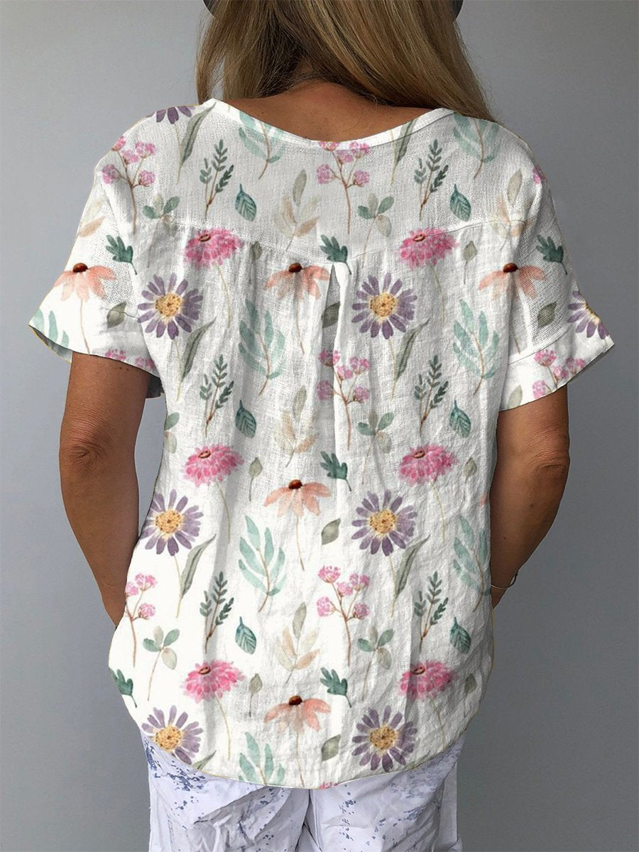 Mooie T Shirts Dames Katoen Linnen Bloemenprint Casual 1