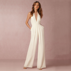 Mouwloze jumpsuit voor dames - Diepe V-hals - Wijde pijpen Elegante pasvorm - Formele kleding 0