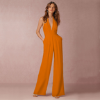 Mouwloze jumpsuit voor dames - Diepe V-hals - Wijde pijpen Elegante pasvorm - Formele kleding 1