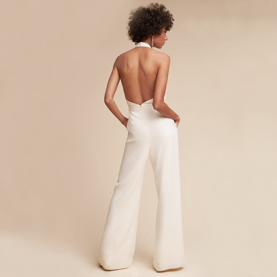 Mouwloze jumpsuit voor dames - Diepe V-hals - Wijde pijpen Elegante pasvorm - Formele kleding 3