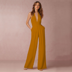 Mouwloze jumpsuit voor dames - Diepe V-hals - Wijde pijpen Elegante pasvorm - Formele kleding 4