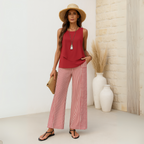 Mouwloze tweedelig set voor dames met gelaagde top en wijde broek 2