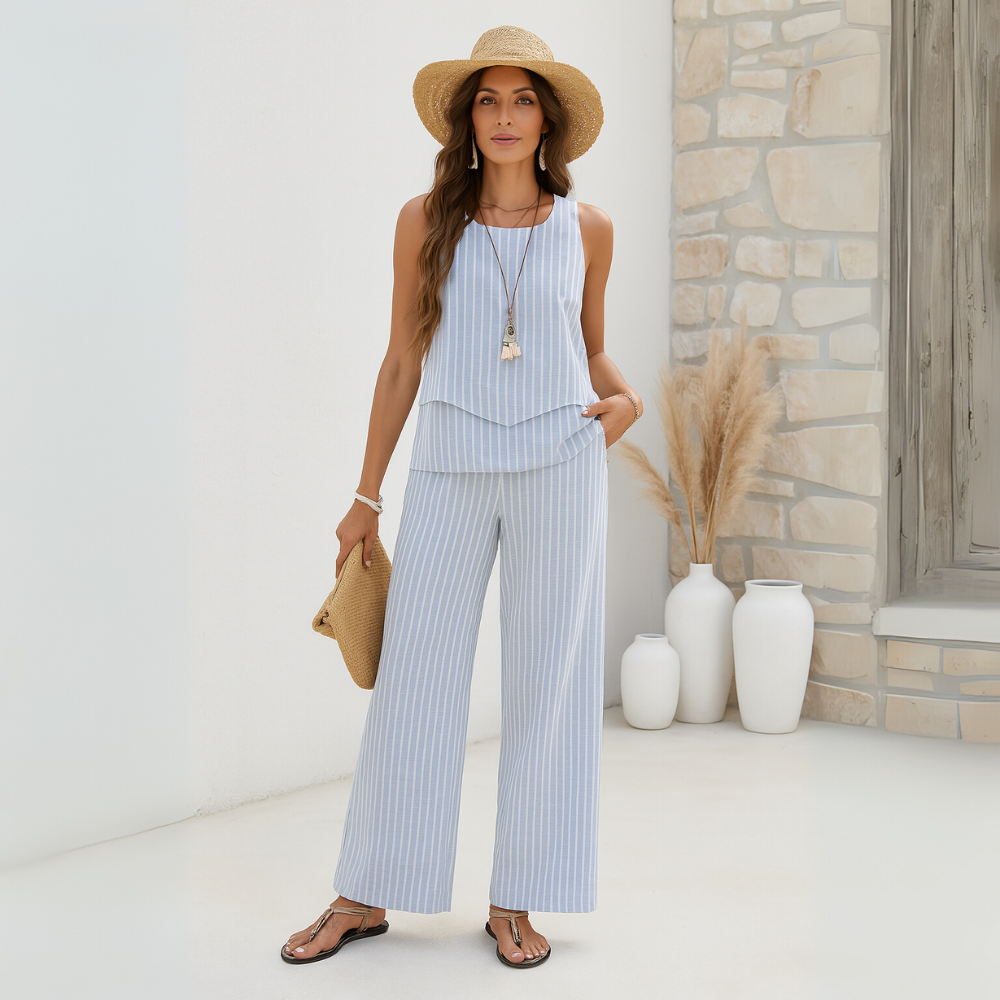 Mouwloze tweedelig set voor dames met gelaagde top en wijde broek 4