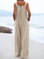 Casual Button Strap Wide-Leg Jumpsuit met Zakken