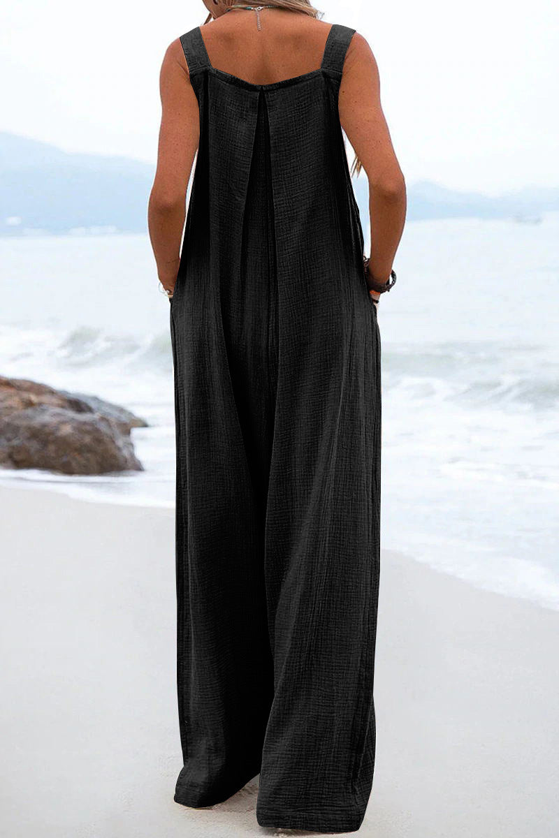 Casual Button Strap Wide-Leg Jumpsuit met Zakken