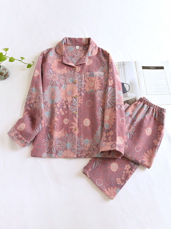 Vintage Bloemenprint Crepe Pyjama Set - 2-delig voor Dames