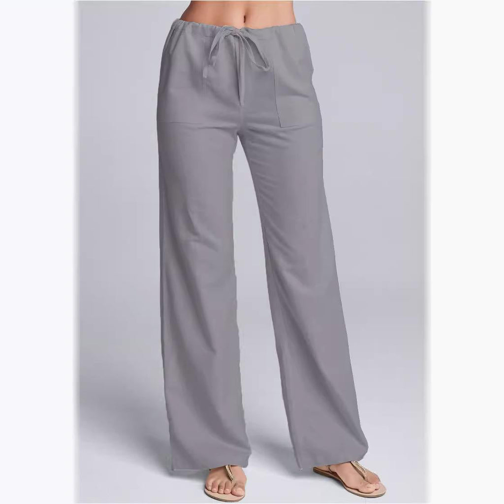 Dames Casual Broeken Katoen Linnen Mix Losse Pasvorm Touwsluiting Volledige Lengte Ademend Comfortabele Broeken voor Ontspannen Uitjes