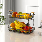 2-Laags Fruitorganizer van Duurzaam Metaal met Houten Handvatten – Modern Minimalistisch Ontwerp voor Keukenopslag