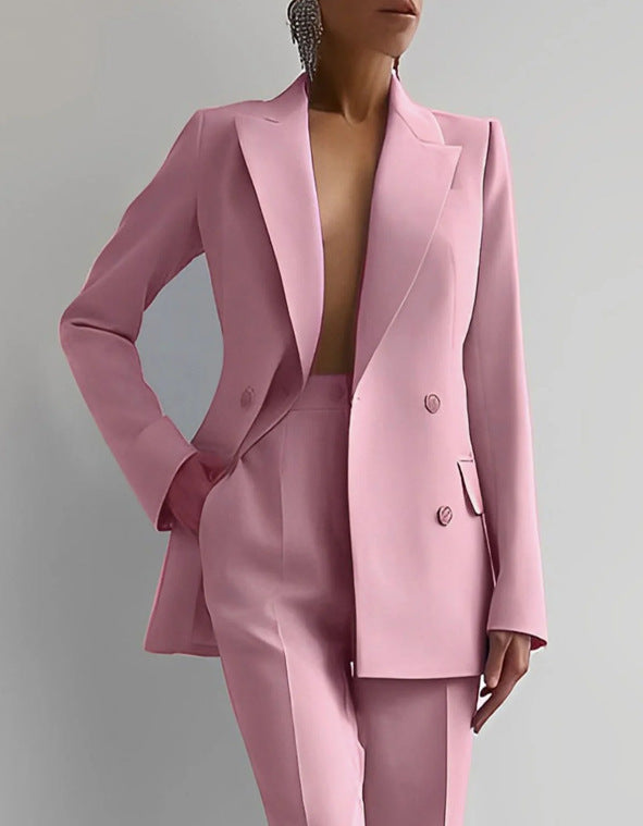 Blazer En Broek Set Rechte Pasvorm Vrouwelijk Formeel Elegant