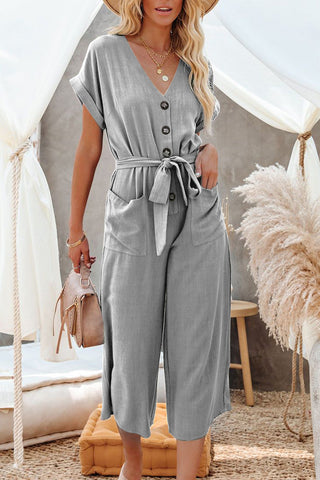 Losse Casual V-hals Tasje Jumpsuit