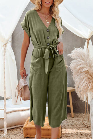 Losse Casual V-hals Tasje Jumpsuit