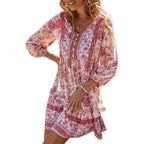 Bohemian Print 3/4 Mouw V-Hals Jurk