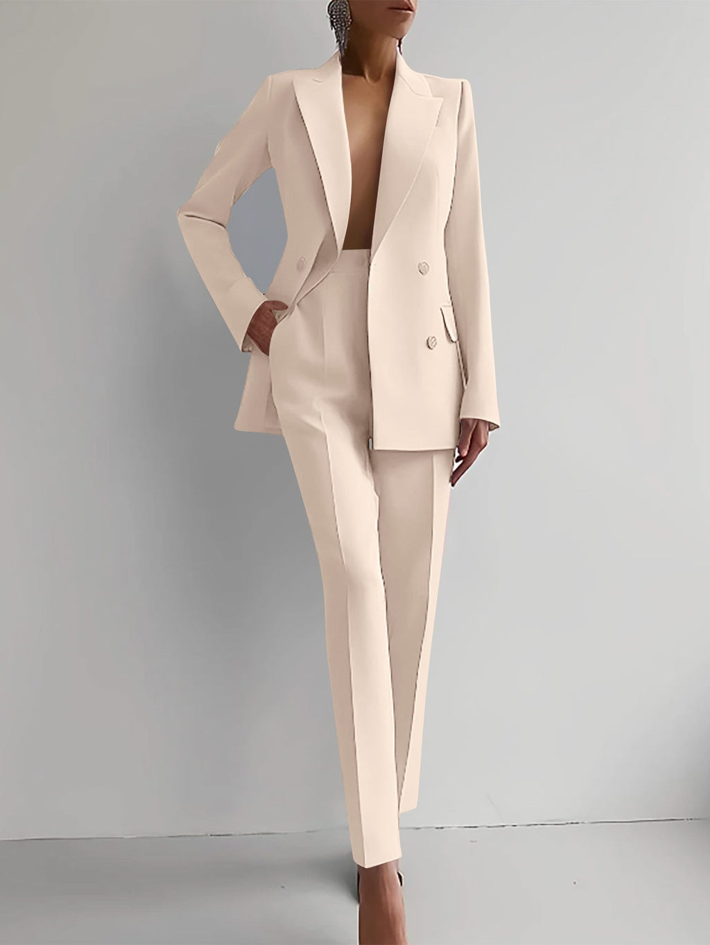 Blazer En Broek Set Rechte Pasvorm Vrouwelijk Formeel Elegant