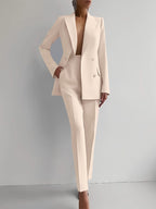 Blazer En Broek Set Rechte Pasvorm Vrouwelijk Formeel Elegant