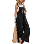 Knopband Zak Brede Pijpen Mouwloze Jumpsuit