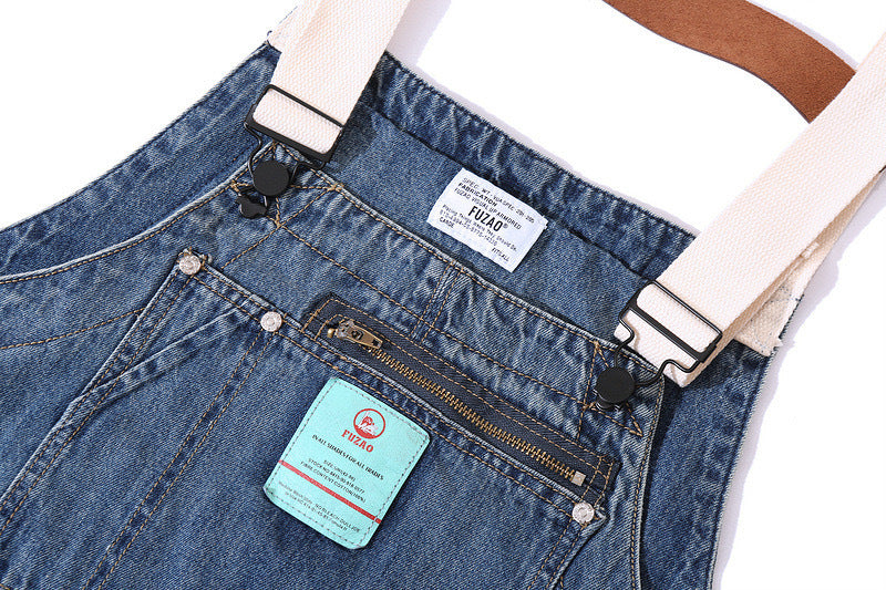Versleten Denim Draagriemen Multi-Pocket Overalls