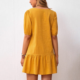 Effen Kleur Los Rond Hals Jurk