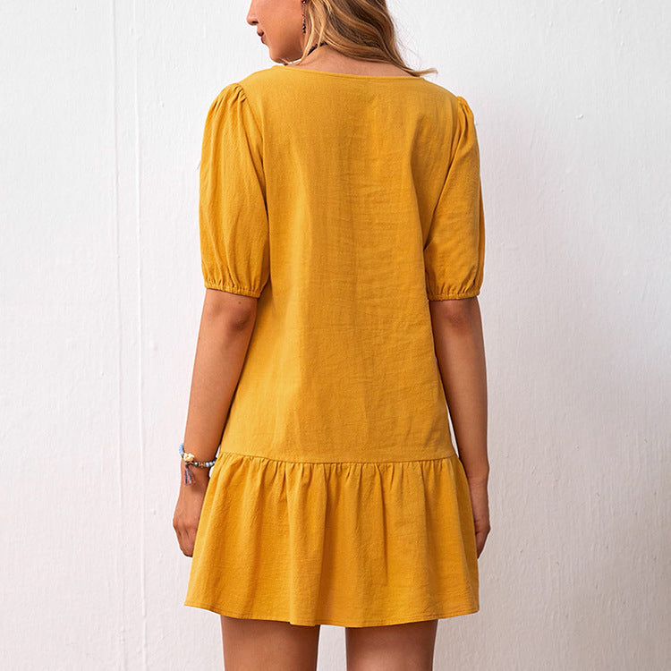 Effen Kleur Los Rond Hals Jurk