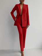 Blazer En Broek Set Rechte Pasvorm Vrouwelijk Formeel Elegant