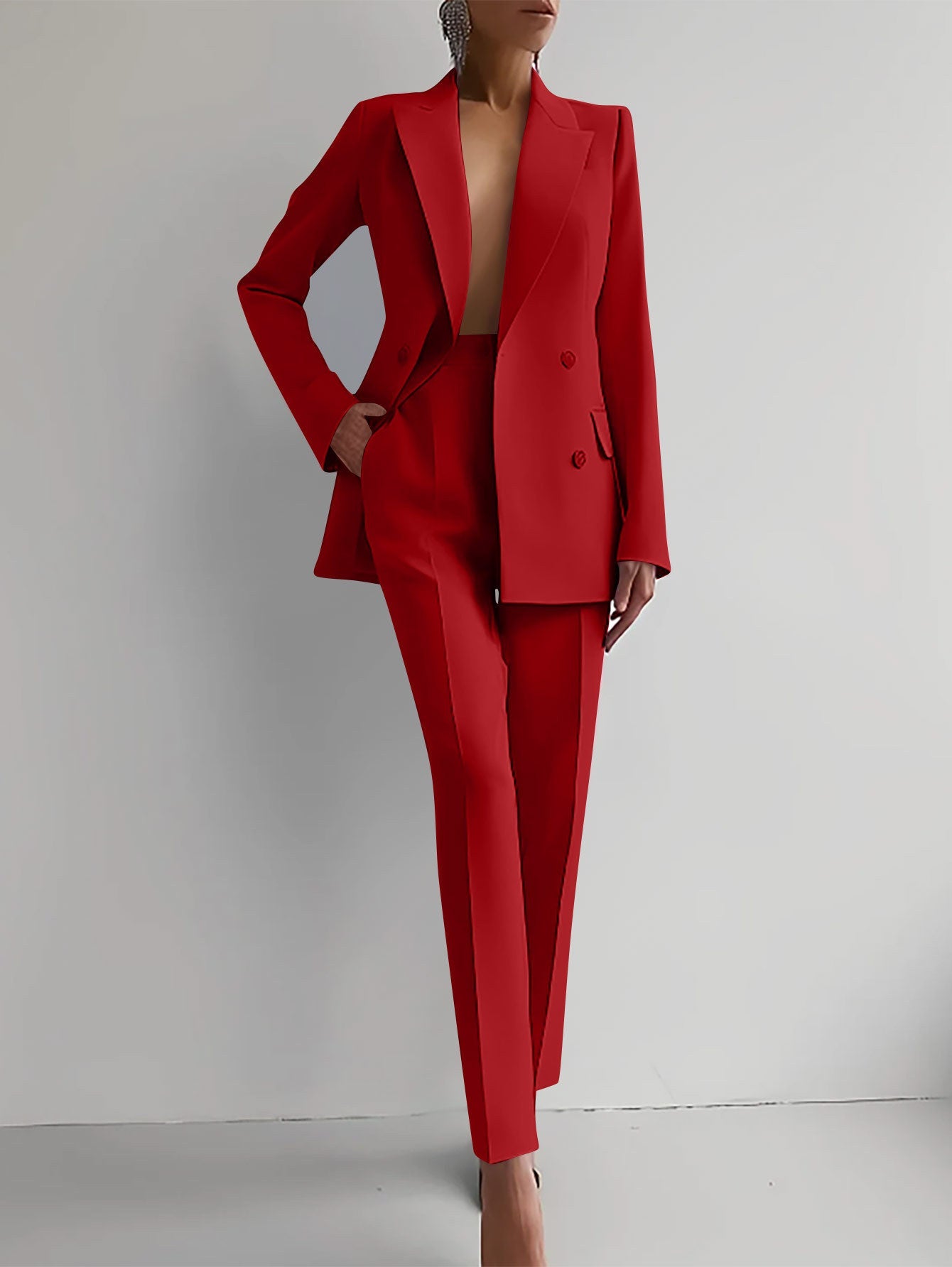 Blazer En Broek Set Rechte Pasvorm Vrouwelijk Formeel Elegant