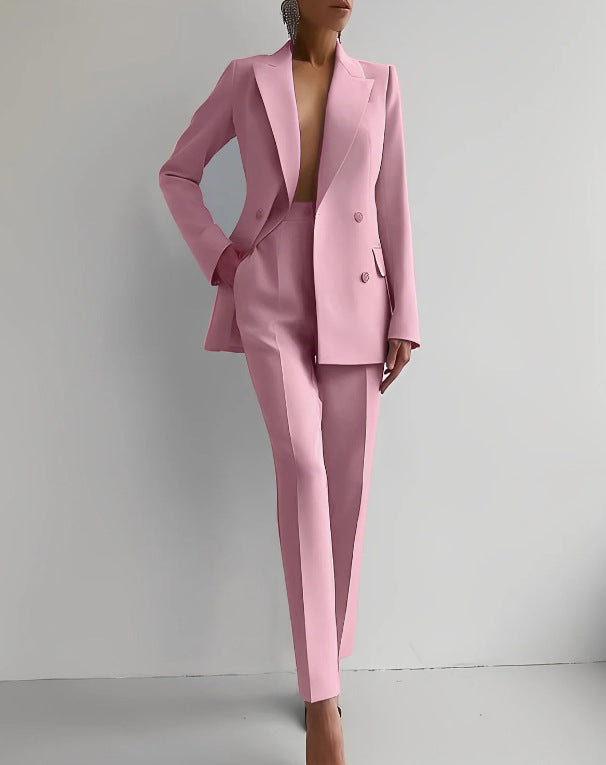 Blazer En Broek Set Rechte Pasvorm Vrouwelijk Formeel Elegant