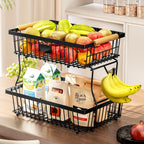 Keuken Organizer 2-Laags van Duurzaam Metaal met Houten Handgrepen – Keukenkast Organizer voor Groenten en Fruit
