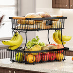 Keuken Organizer 2-Laags van Duurzaam Metaal met Houten Handgrepen – Keukenkast Organizer voor Groenten en Fruit