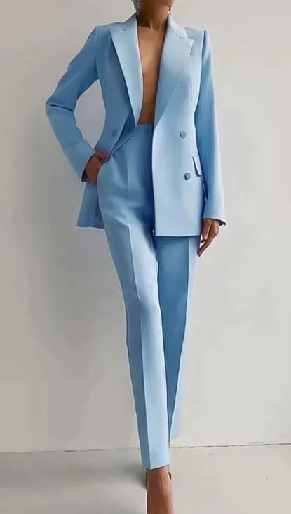 Blazer En Broek Set Rechte Pasvorm Vrouwelijk Formeel Elegant